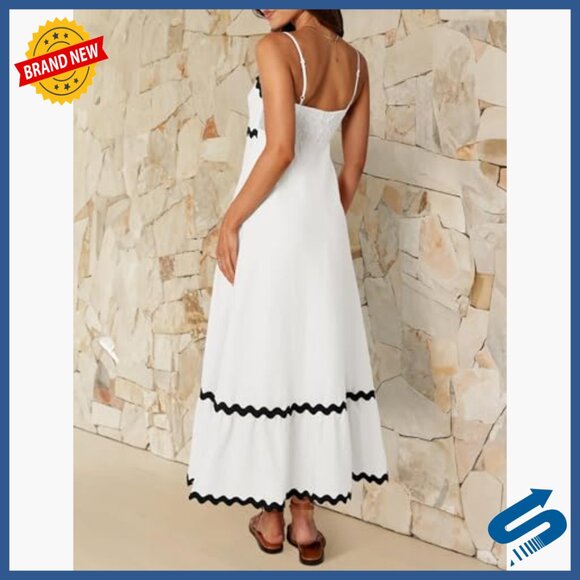 Women's Summer Spaghetti Strap Backless Smocked Midi Sundress - Picture 4 of 7